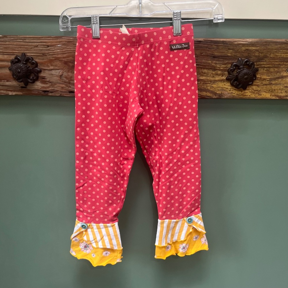 Matilda Jane Girls Red Pink Polka Dot Ruffle Hem Leggings Size 2 2T Pants